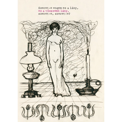 Csáth Géza rajza - nő lámpával -képeslap