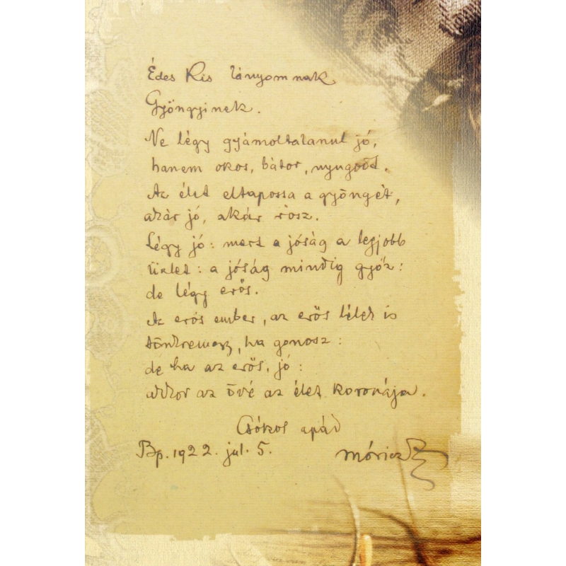 Móricz Zsigmond ajánlása lányának, kézirat - képeslap